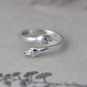 s925 sterling silver hands shape adjustable ring, simple silver open ring