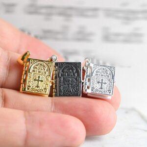s925 sterling silver bible book pendant, golden bible book pendant