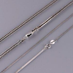 s925 sterling silver chopin chain necklace, oxidized silver foxtail necklace