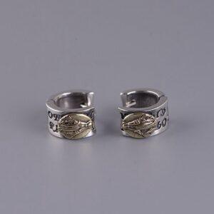 s925 sterling silver Jesus shape hoop earrings, a pair oxidized silver hoop earrings