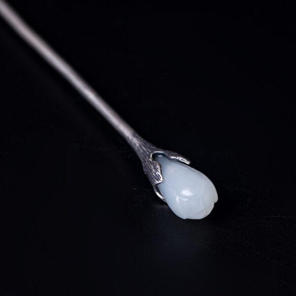 s925 sterling silver magnolia shape hairpin, nice nephrite flower hair stick