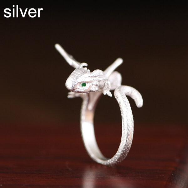 s925 sterling silver lizard shape adjustable ring, oxidized silver open ring - Image 6