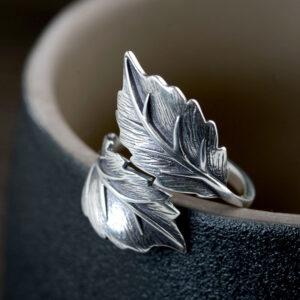 leaves ring, silver ring, open ring, adjustable ring, s925 sterling silver ring