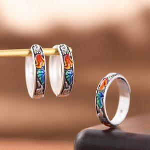 fox ring, fox earrings, silver ring, silver earrings, open ring, adjustable ring, hoop earrings, enamel ring, s925 sterling silver ring