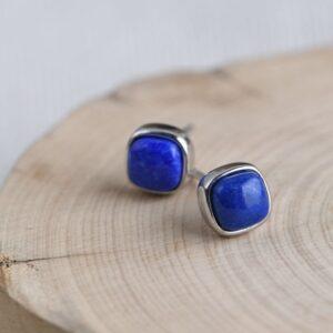 square earrings, lazurite earrings, s925 sterling silver earrings, oxidized silver stud earrings