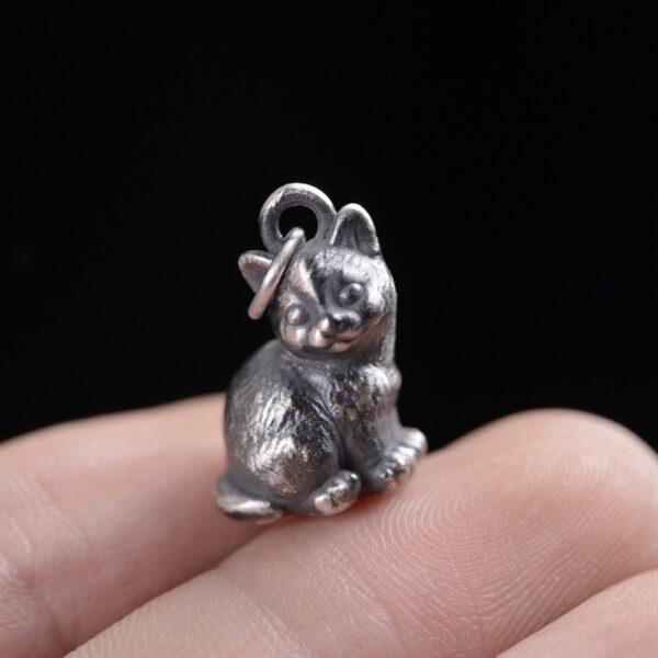 cute cat pendant, oxidized s990 fine silver pendant - Image 2