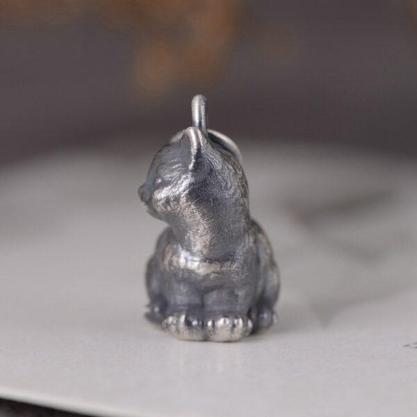 cute cat pendant, oxidized s990 fine silver pendant - Image 3
