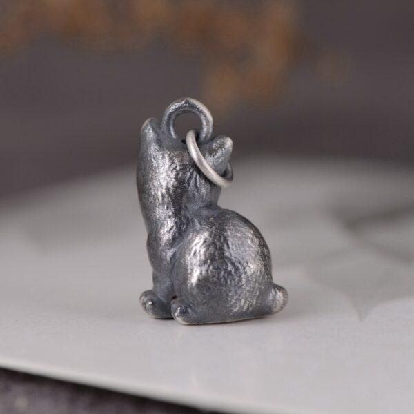 cute cat pendant, oxidized s990 fine silver pendant - Image 4