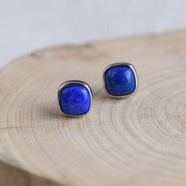 square earrings, lazurite earrings, s925 sterling silver earrings, oxidized silver stud earrings - Image 5