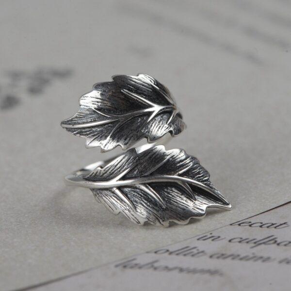 leaves ring, silver ring, open ring, adjustable ring, s925 sterling silver ring - Image 6