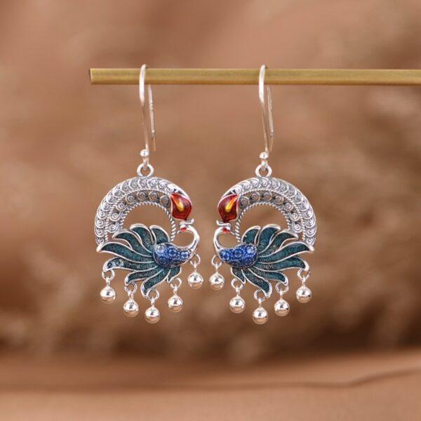 phoenix pendant, phoenix earrings, enamel pendant, oxidized s925 sterling silver pendant - Image 4