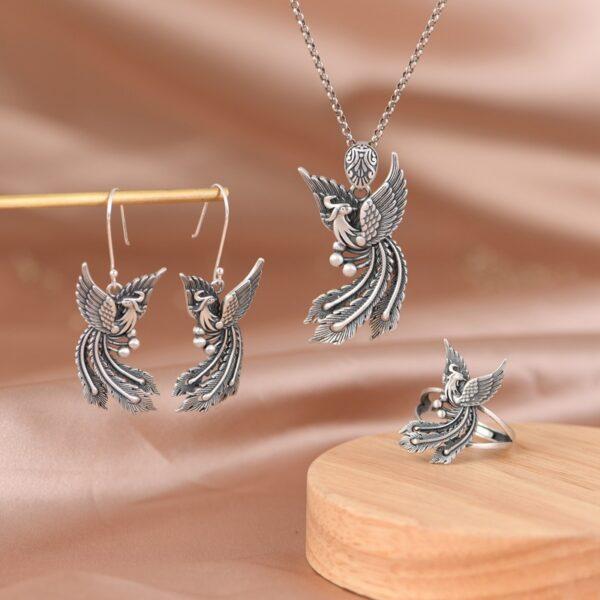 phoenix pendant, phoenix earrings, phoenix ring, s925 sterling silver pendant