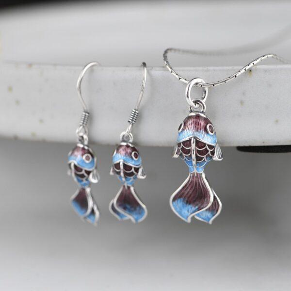 koi pendant, fish earrings, enamel pendant, s925 sterling silver pendant