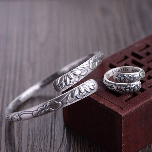 flower bangle, flower ring, openable bracelet, adjsutable bracelet, silver bangle, fine silver bracelet