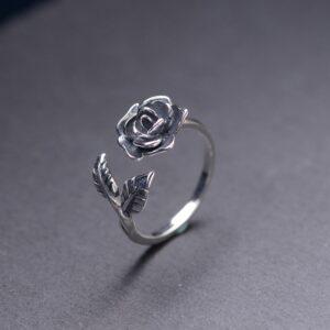 flower ring, rose ring, silver ring, open ring, adjustable ring, s925 sterling silver ring
