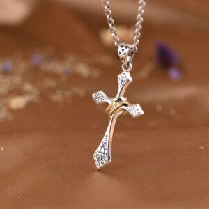 cross pendant, flower pendant, retro pendant s925 sterling silver pendant