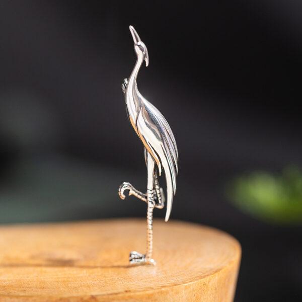 crane brooch, s925 sterling silver, silver brooch, silver pin
