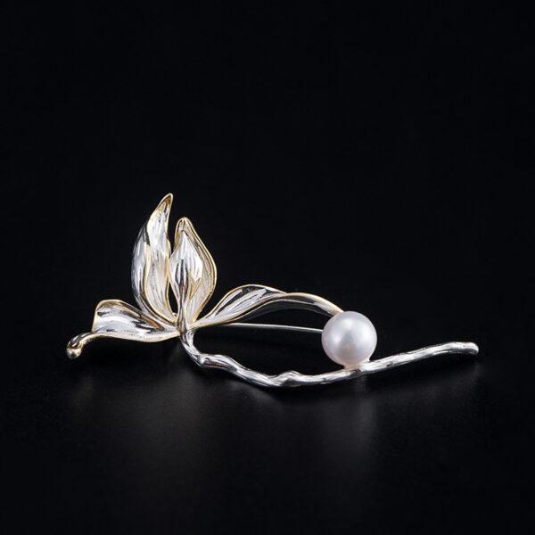 Magnolia brooch, flower brooch, s925 sterling silver, pearl brooch, silver brooch, silver pin