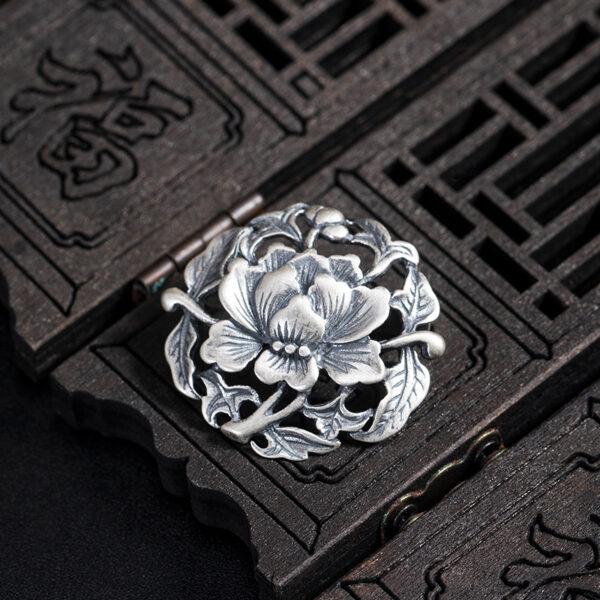 peony brooch, flower brooch, s925 sterling silver, retro brooch, silver brooch, silver pin