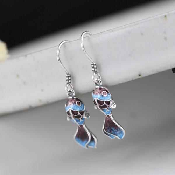 koi pendant, fish earrings, enamel pendant, s925 sterling silver pendant - Image 2
