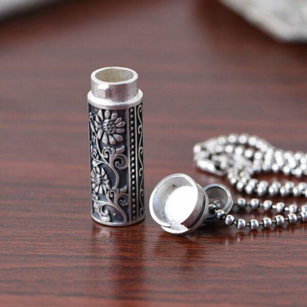 flower pendant, cylinder pendant, silver locket, retro pendant, s925 sterling silver pendant - Image 2
