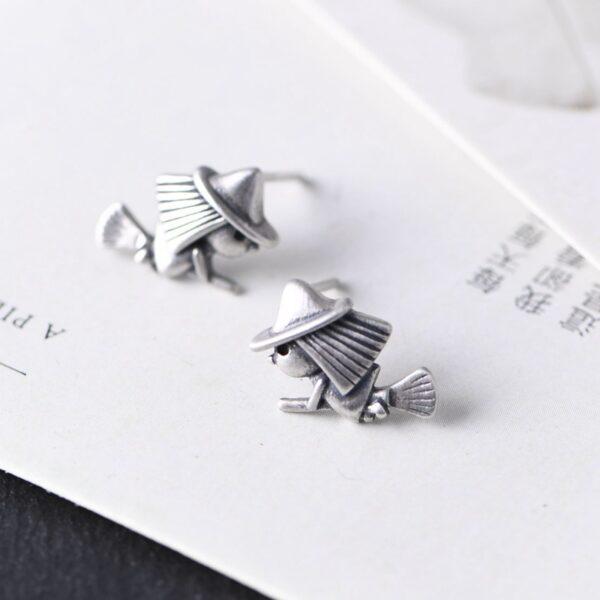 Witch on a broom earrings, stud earrings, sterling silver earrings, a pair earrings - Image 2