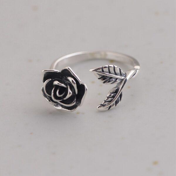 flower ring, rose ring, silver ring, open ring, adjustable ring, s925 sterling silver ring - Image 2