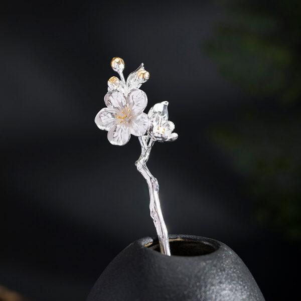 Begonia hairpin, flower hairpin, silver hairpin, s925 sterling silver, hair stick - Image 2