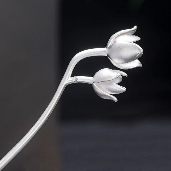 Magnolia hairpin, flowers hairpin, silver hairpin, s925 sterling silver, hair stick - Image 2