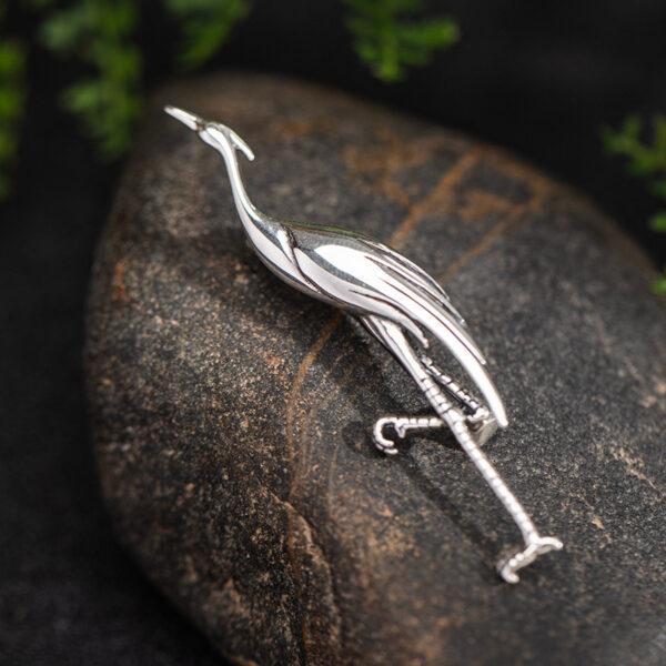 crane brooch, s925 sterling silver, silver brooch, silver pin - Image 2