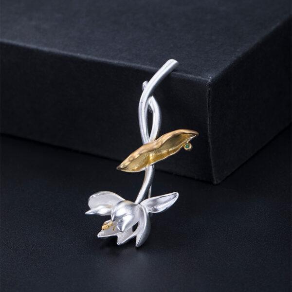 lotus brooch, flower brooch, s925 sterling silver, silver brooch, silver pin - Image 2