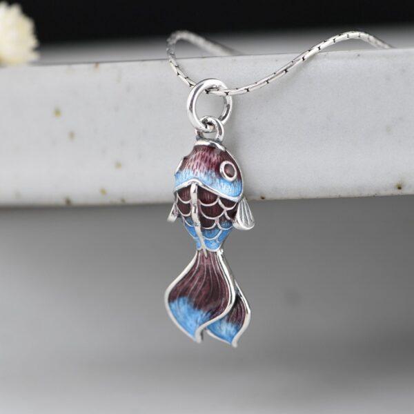 koi pendant, fish earrings, enamel pendant, s925 sterling silver pendant - Image 3
