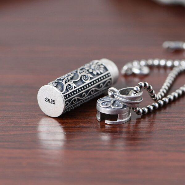 flower pendant, cylinder pendant, silver locket, retro pendant, s925 sterling silver pendant - Image 3
