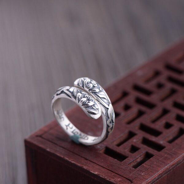 flower bangle, flower ring, openable bracelet, adjsutable bracelet, silver bangle, fine silver bracelet - Image 3