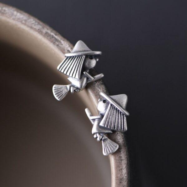 Witch on a broom earrings, stud earrings, sterling silver earrings, a pair earrings - Image 3