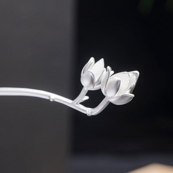 Magnolia hairpin, flowers hairpin, silver hairpin, s925 sterling silver, hair stick - Image 3
