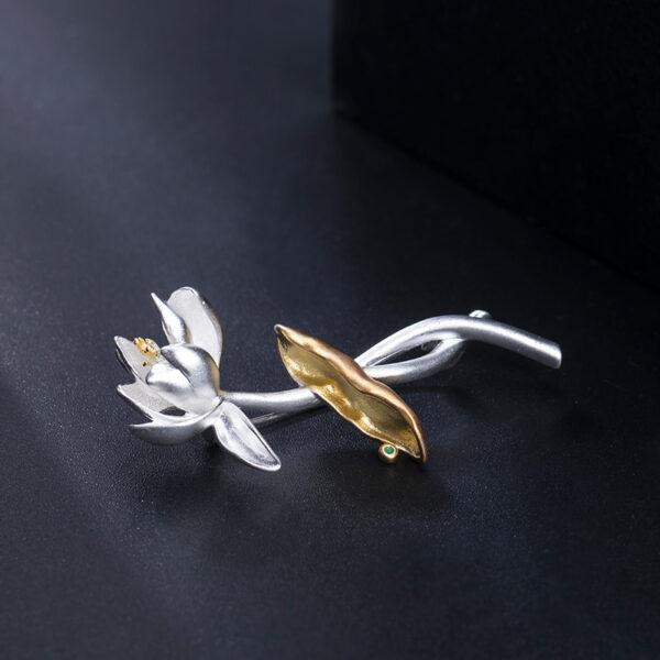 lotus brooch, flower brooch, s925 sterling silver, silver brooch, silver pin - Image 3