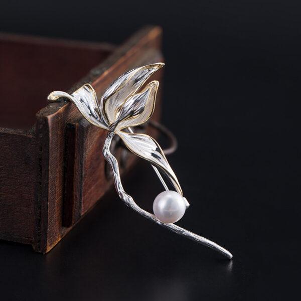 Magnolia brooch, flower brooch, s925 sterling silver, pearl brooch, silver brooch, silver pin - Image 3