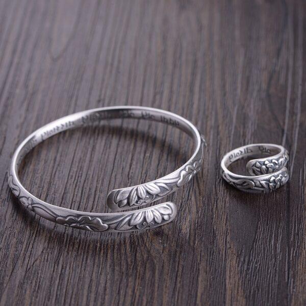 flower bangle, flower ring, openable bracelet, adjsutable bracelet, silver bangle, fine silver bracelet - Image 4