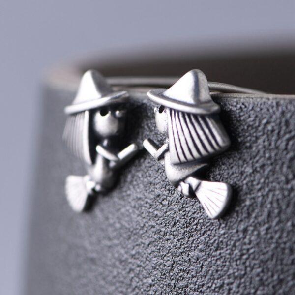Witch on a broom earrings, stud earrings, sterling silver earrings, a pair earrings - Image 4
