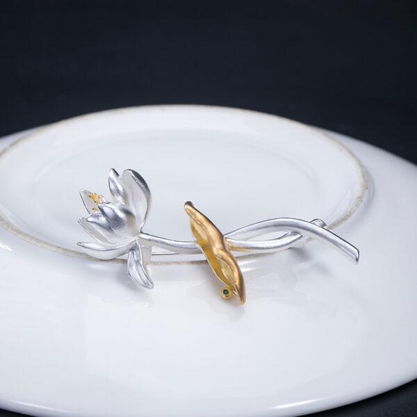 lotus brooch, flower brooch, s925 sterling silver, silver brooch, silver pin - Image 4