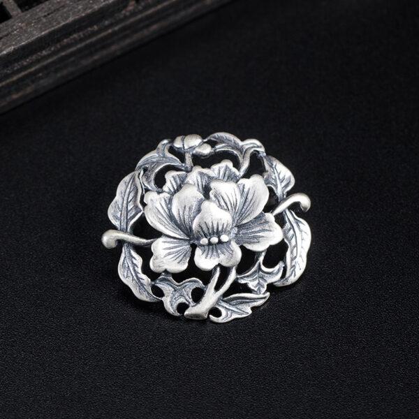 peony brooch, flower brooch, s925 sterling silver, retro brooch, silver brooch, silver pin - Image 4