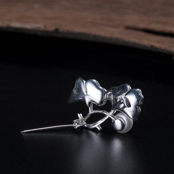 Ginkgo Leaf brooch, s925 sterling silver, pearl brooch, silver brooch, silver pin - Image 5