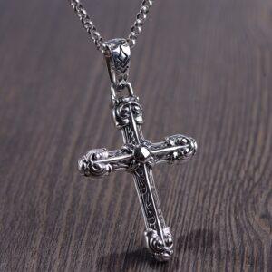 cross pendant, flower pendant, punk style cross, s925 sterling silver pendant
