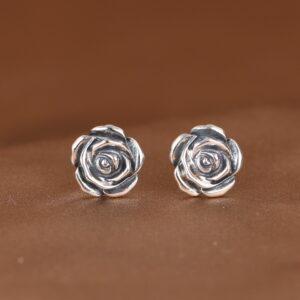 rose earrings, stud earrings, sterling silver earrings, a pair earrings