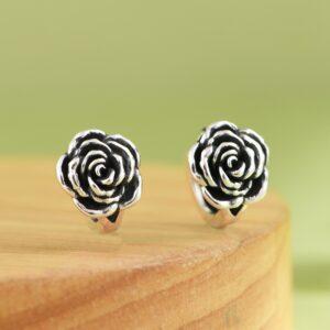 rose earrings, hoop earrings, sterling silver earrings, a pair earrings