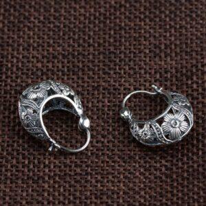 hollow flowers earrings, hoop earrings, retro earrings, sterling silver earrings, a pair earrings