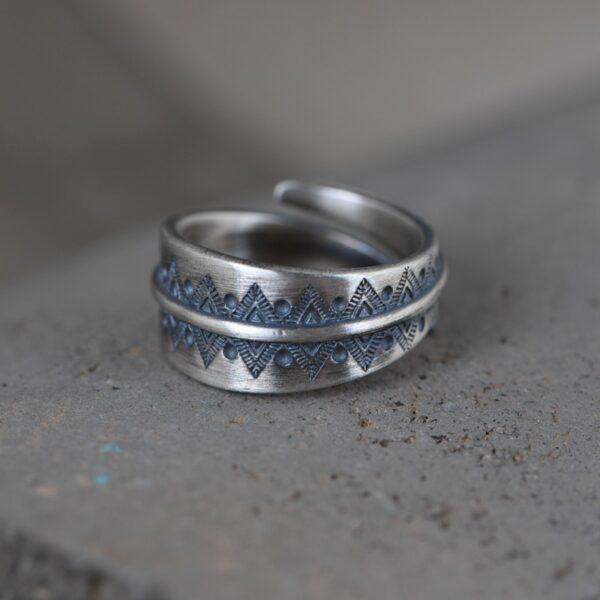 rhombic pattern ring, silver ring, open ring, adjustable ring, retro ring, s925 sterling silver ring