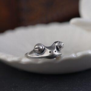 frog ring, silver ring, open ring, adjustable ring, matte surface ring, s925 sterling silver ring