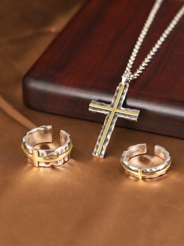 cross pendant, simple cross, cross ring, s925 sterling silver pendant - Image 2